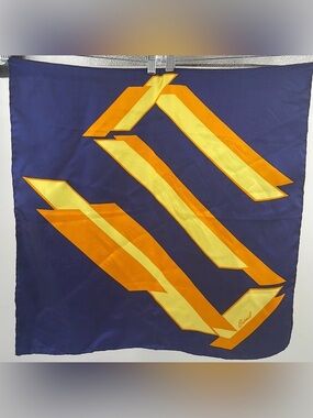 Vintage 60’s Burmel abstract geometric blue orange yellow scarf